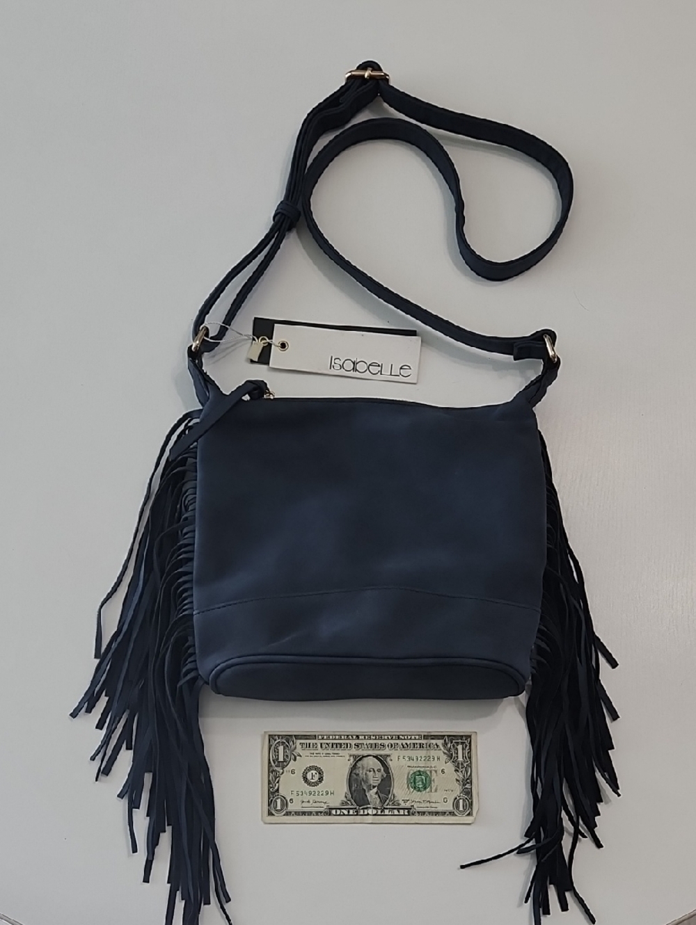 Isabelle Navy Fringe Crossbody with Adjustable Strap